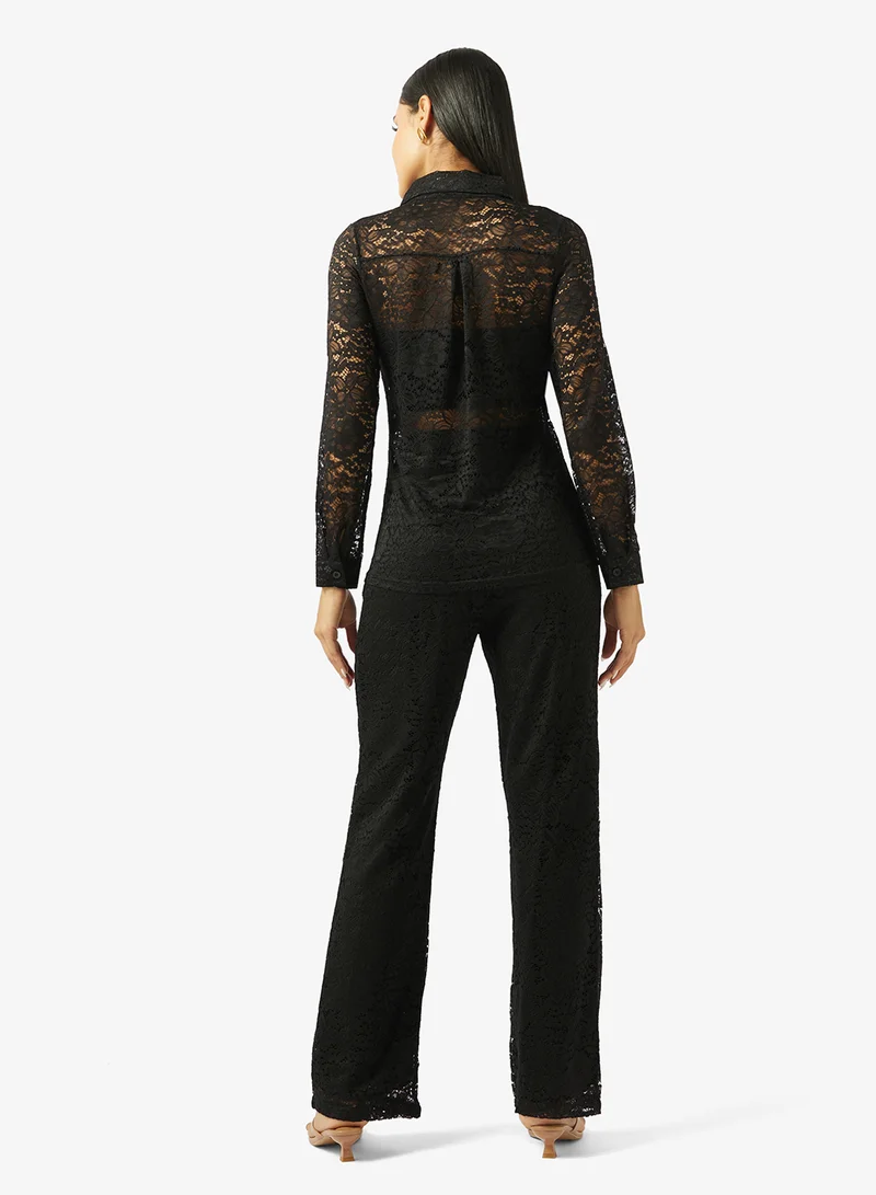 جينجر Broderie Openwork Shirt & Pant Coord Set